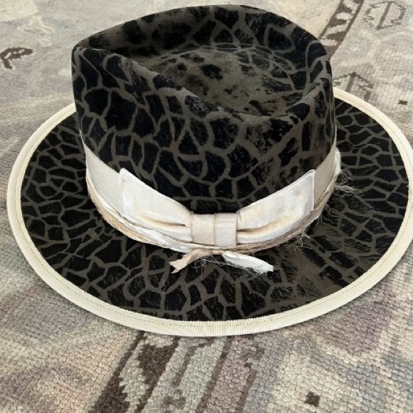 Teressa Foglia animal cheetah print flat brim hat fedora Nick Fouquet 7 3/8 59 - Picture 6 of 10